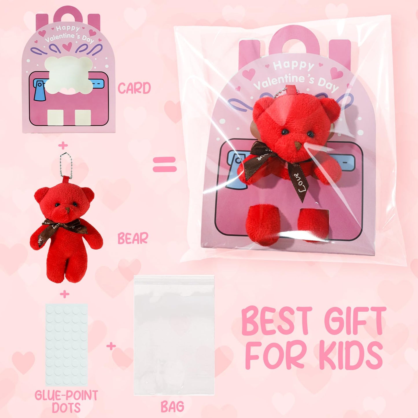 TORONTOKYO Valentines Day Gifts for Kids – 28-Pack Plush Bear Cards & Mini Keychains