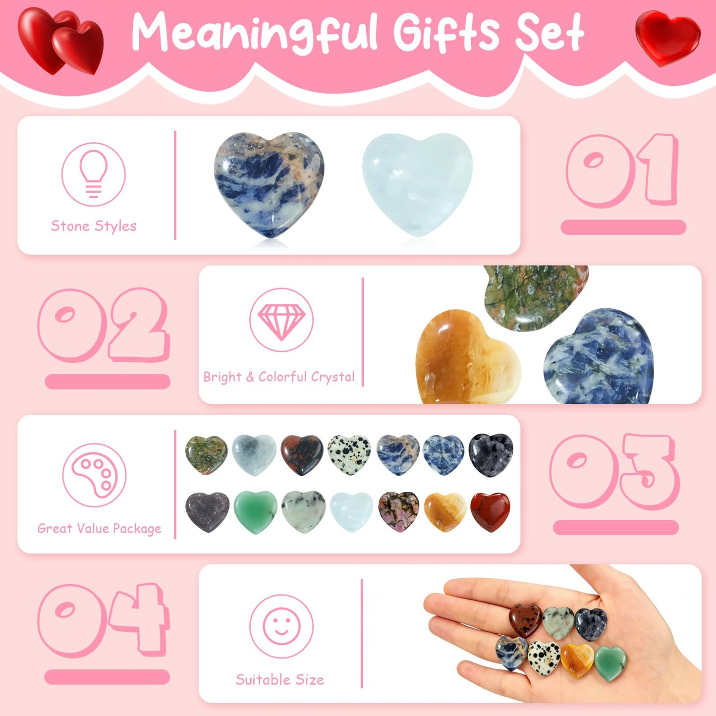 TORONTOKYO Valentines Day Gifts for Kids – 28 Heart Crystal Cards & Rock Goodie Bags