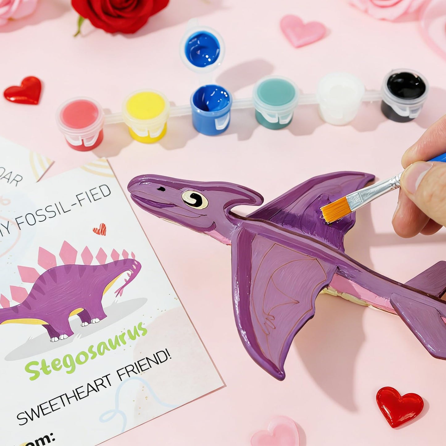 TORONTOKYO Valentines Day Gifts for Kids | 28 Dino Wood Painting Craft Kits