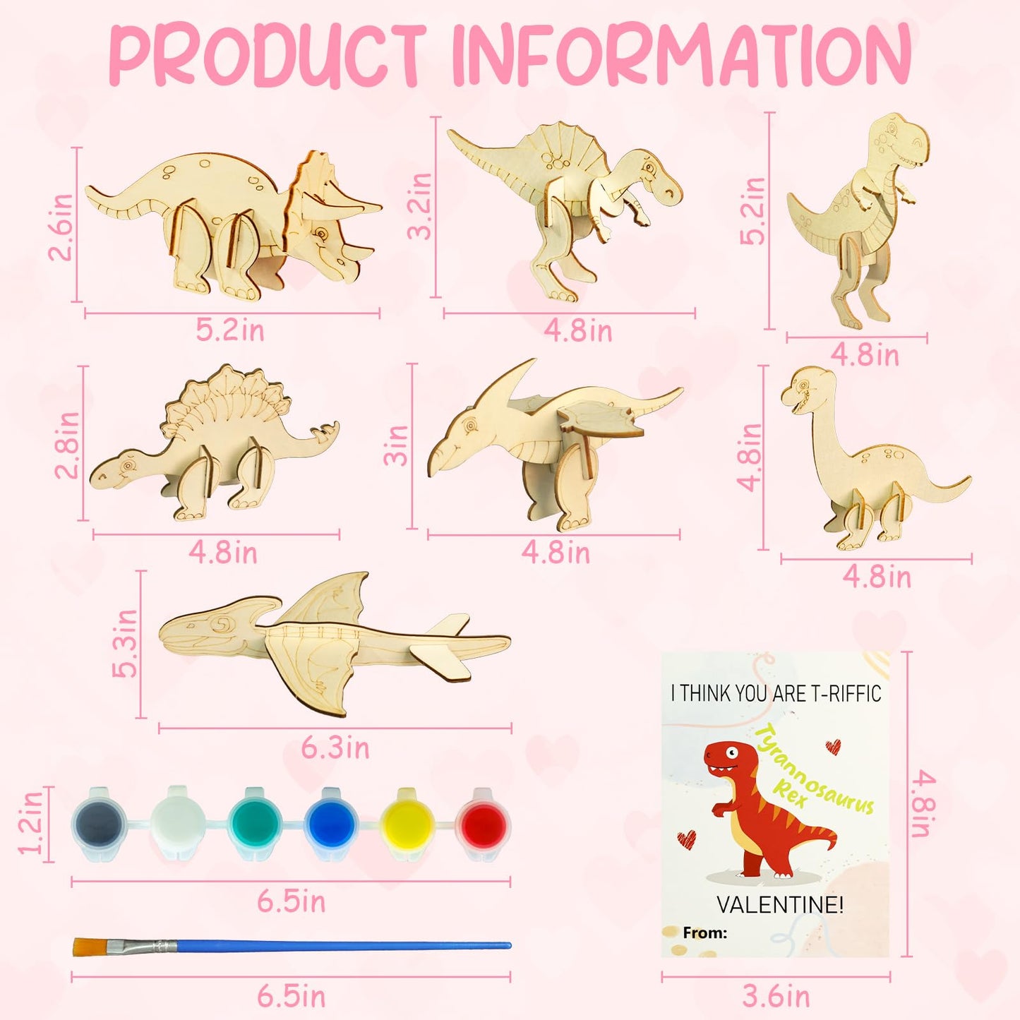 TORONTOKYO Valentines Day Gifts for Kids | 28 Dino Wood Painting Craft Kits