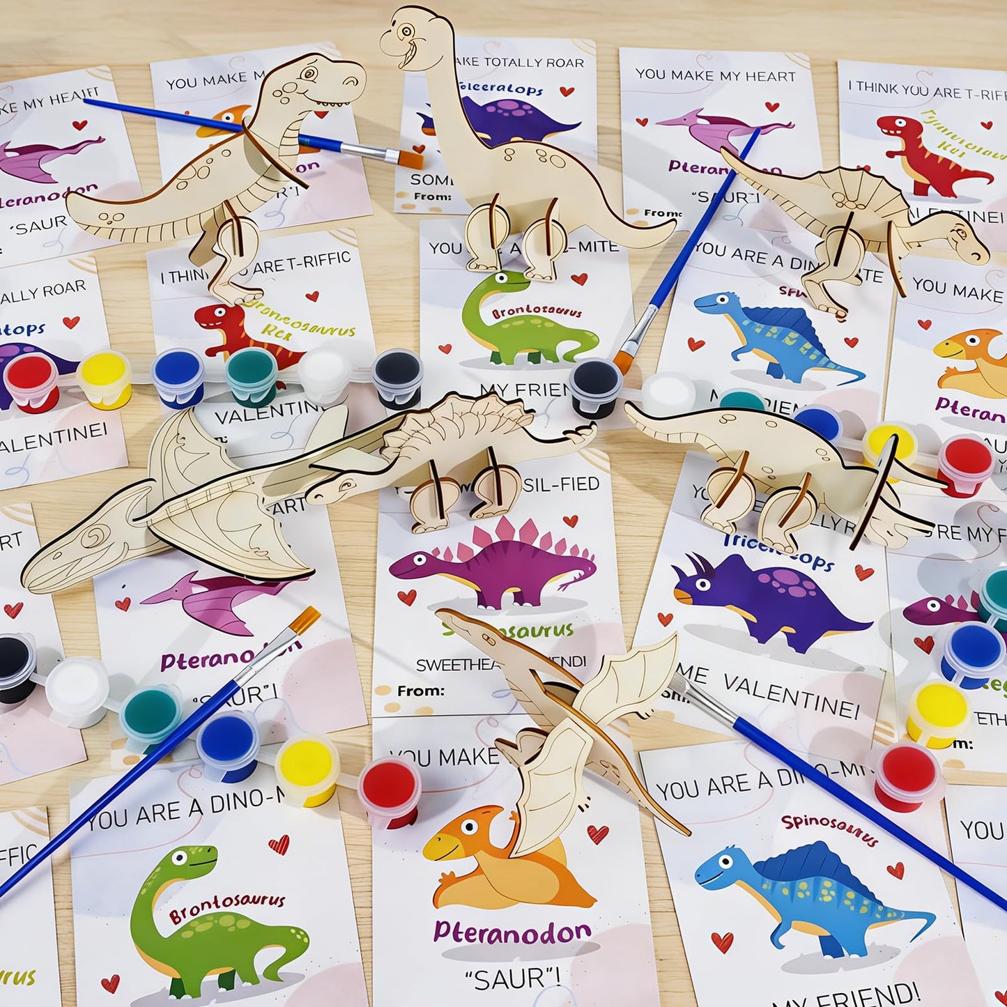 TORONTOKYO Valentines Day Gifts for Kids | 28 Dino Wood Painting Craft Kits