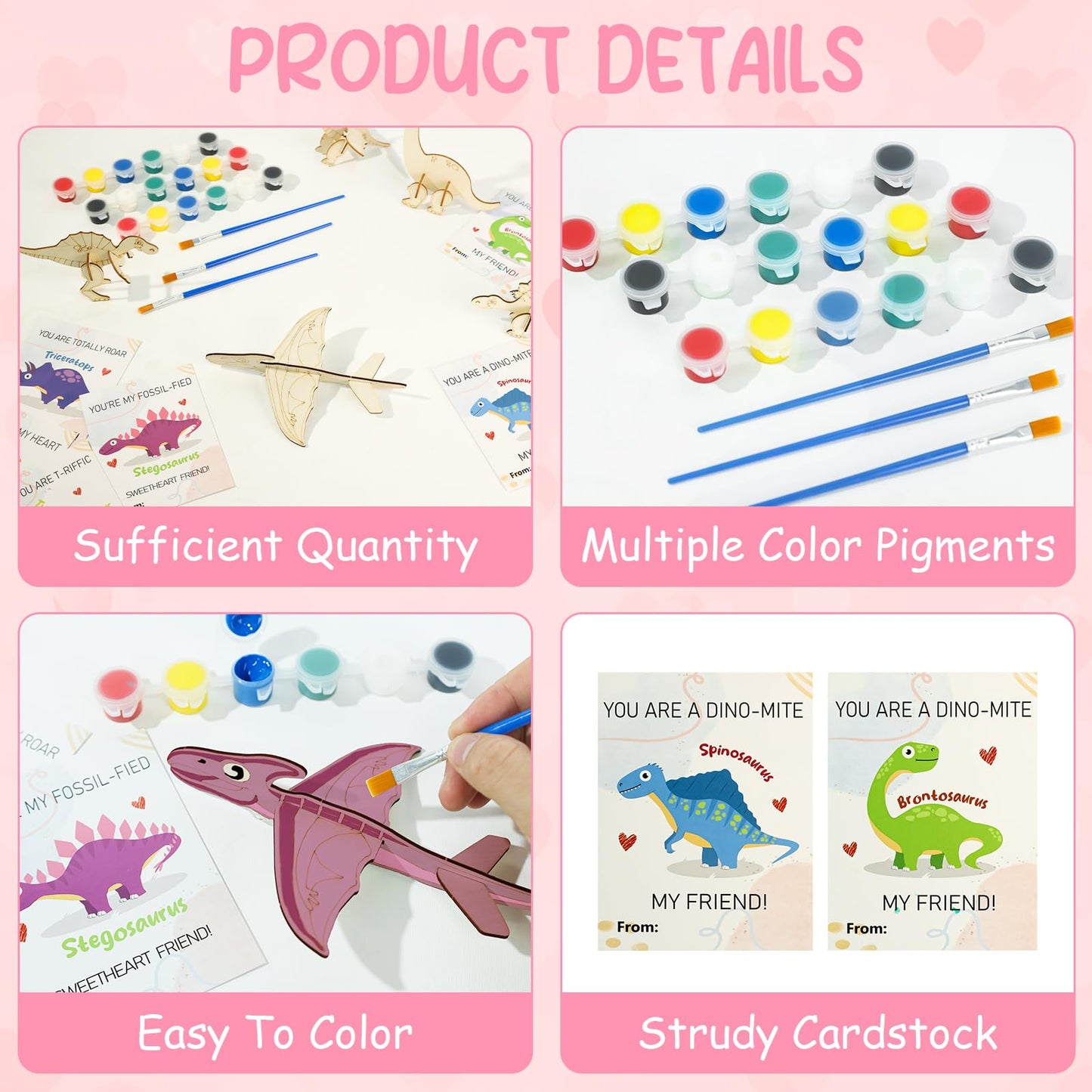 TORONTOKYO Valentines Day Gifts for Kids | 28 Dino Wood Painting Craft Kits