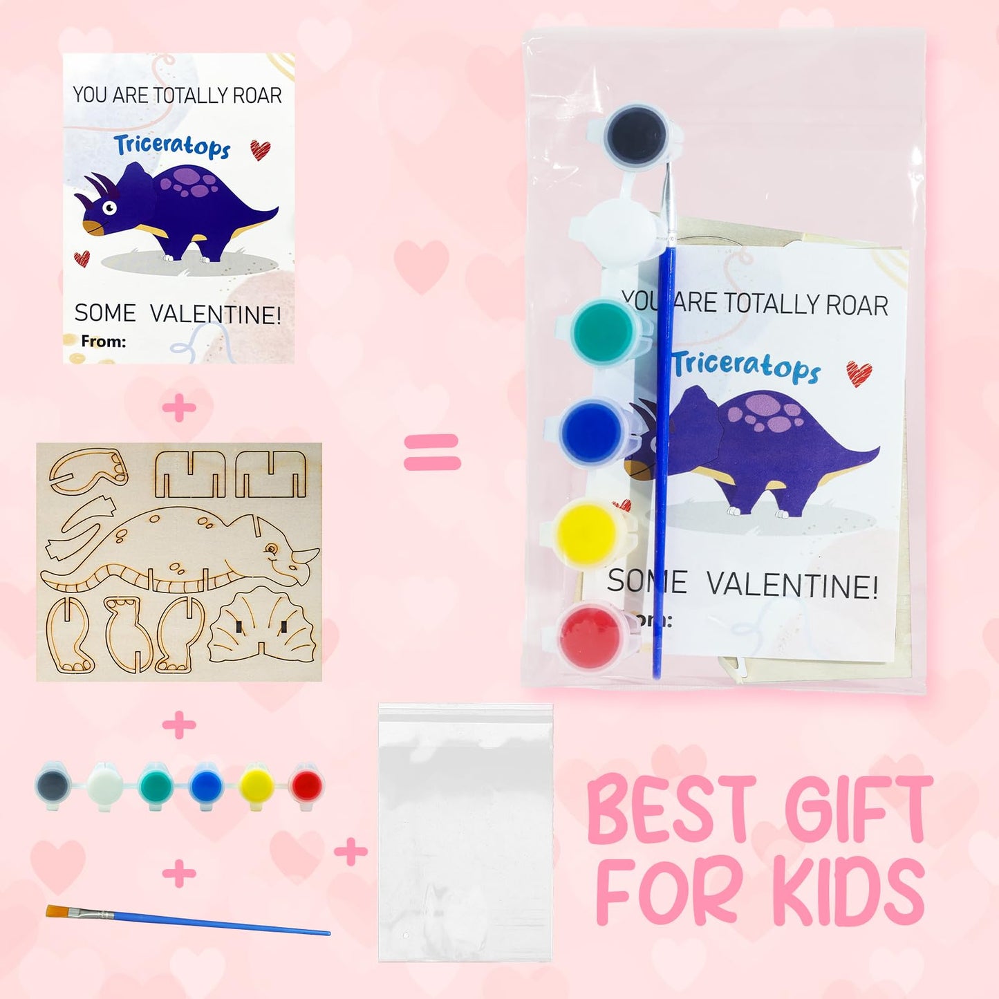 TORONTOKYO Valentines Day Gifts for Kids | 28 Dino Wood Painting Craft Kits