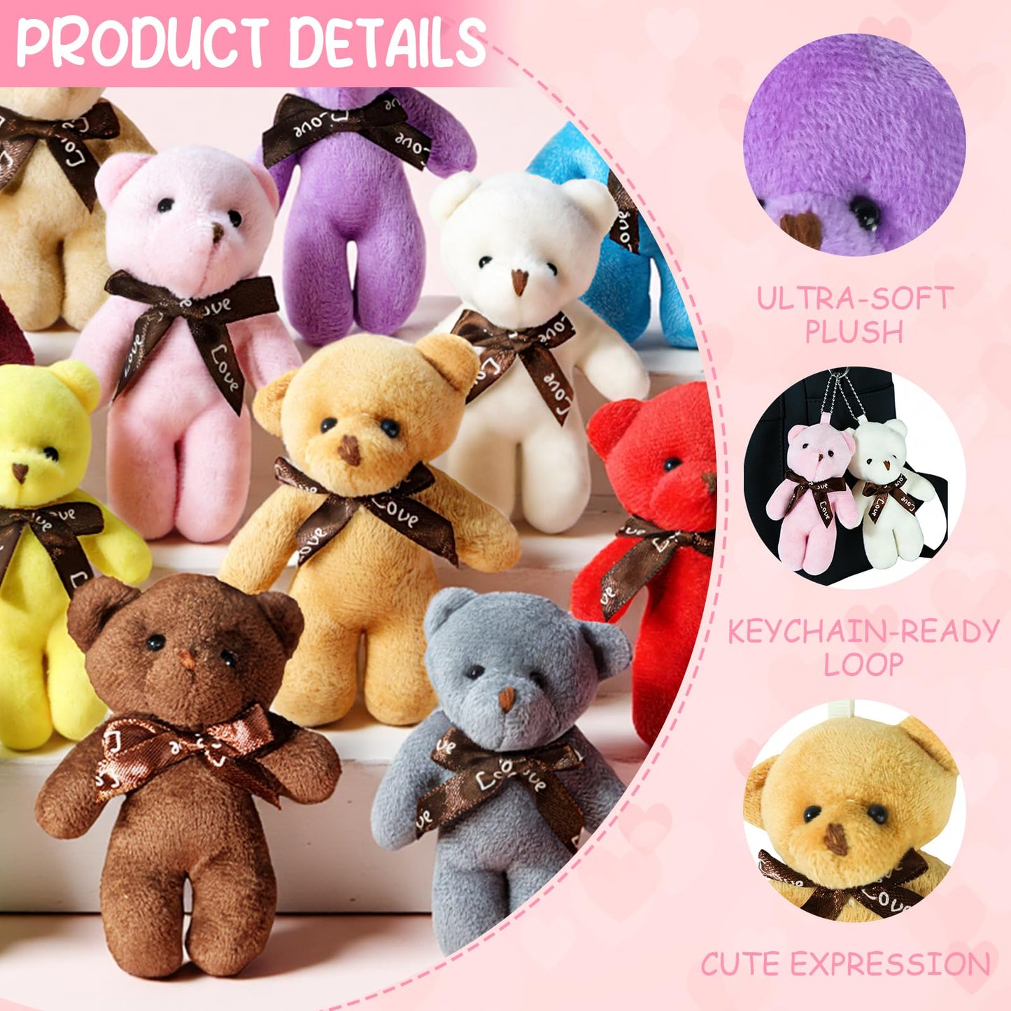 TORONTOKYO Valentines Day Gifts for Kids – 28-Pack Plush Bear Cards & Mini Keychains
