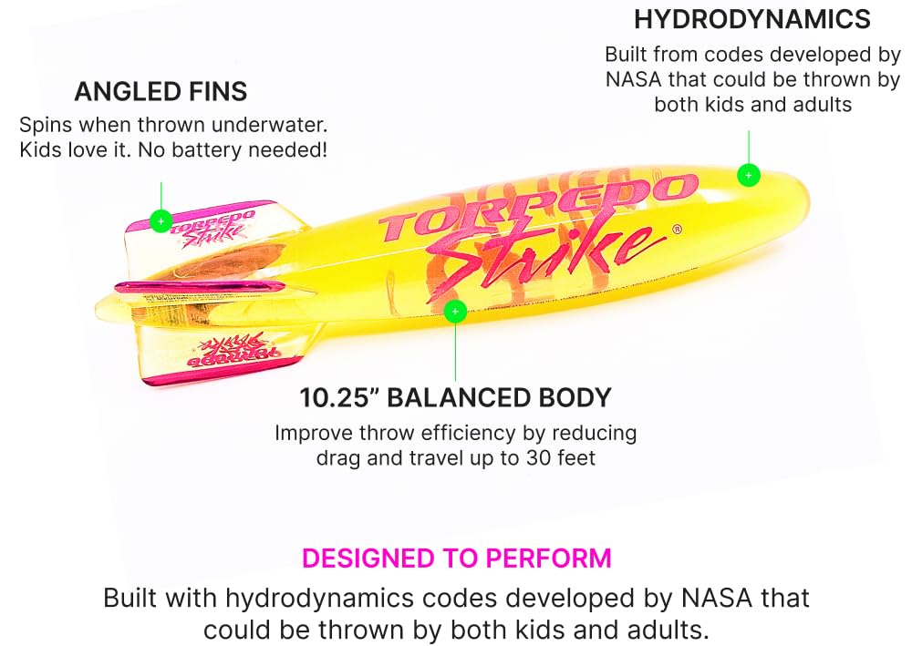Torpedo Strike SpinFin 10.25-inch Large Ultra Premium Pool Torpedo – Glides Up to 30 ft