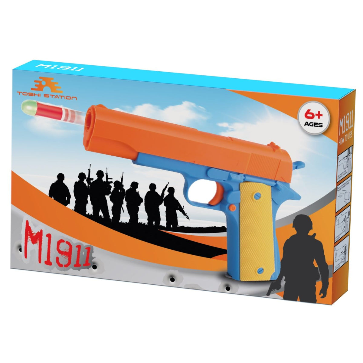 Toshi Station Toy Gun – Soft Dart Blaster with 20 Darts & 2 Holders | Slide Action for Kids 6+
