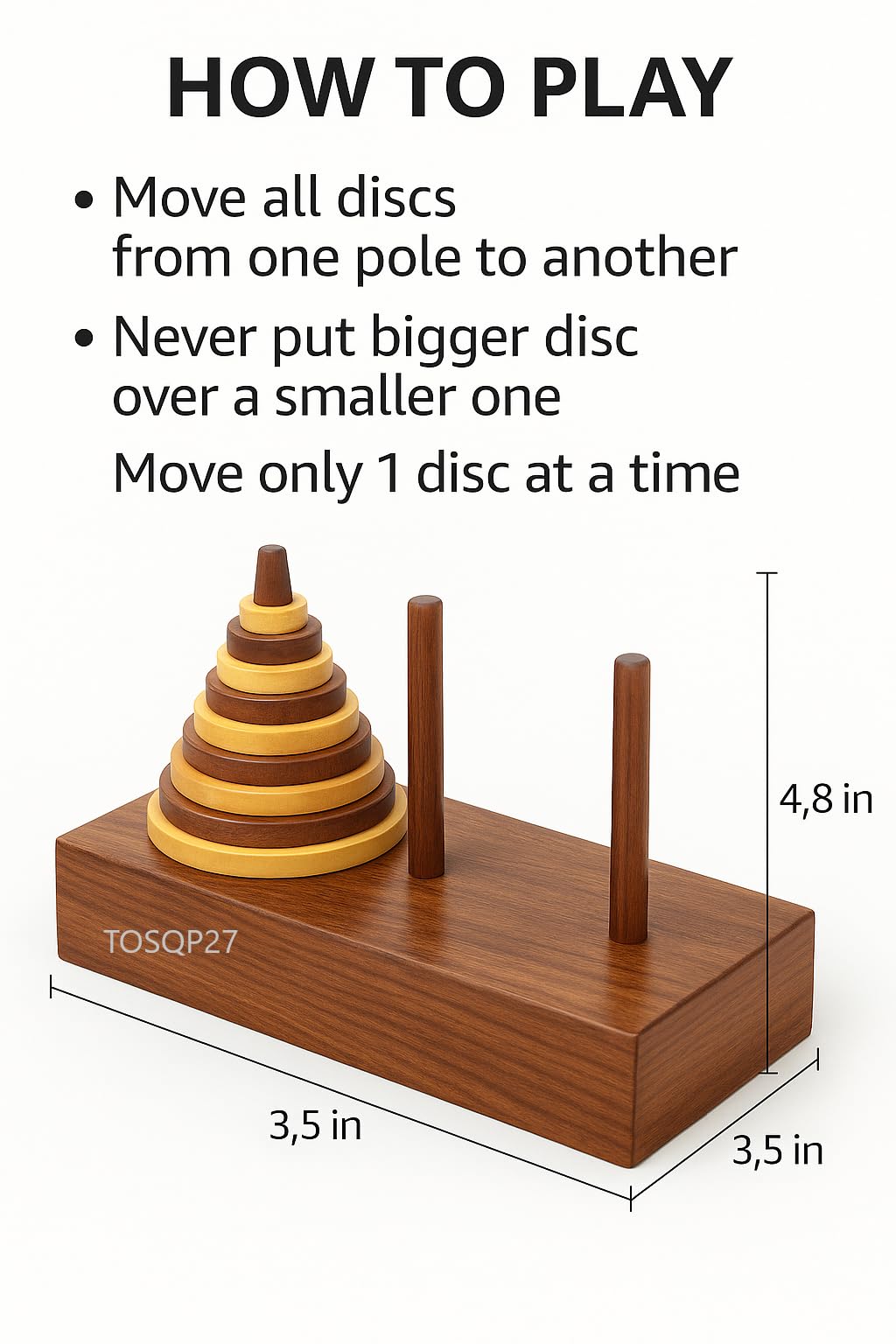 Tower of Hanoi Puzzle Gift – Premium Rosewood Brain Teaser by TOSQP27