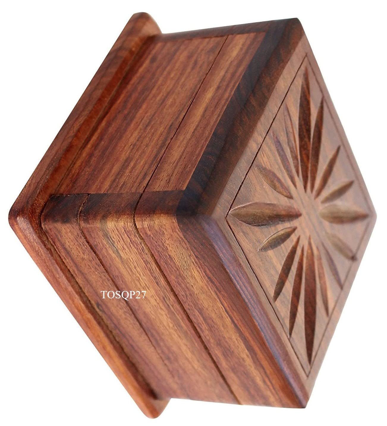 TOSQP27 Secret Box Brainteaser Puzzle Case – Rosewood Gift & Storage Organizer