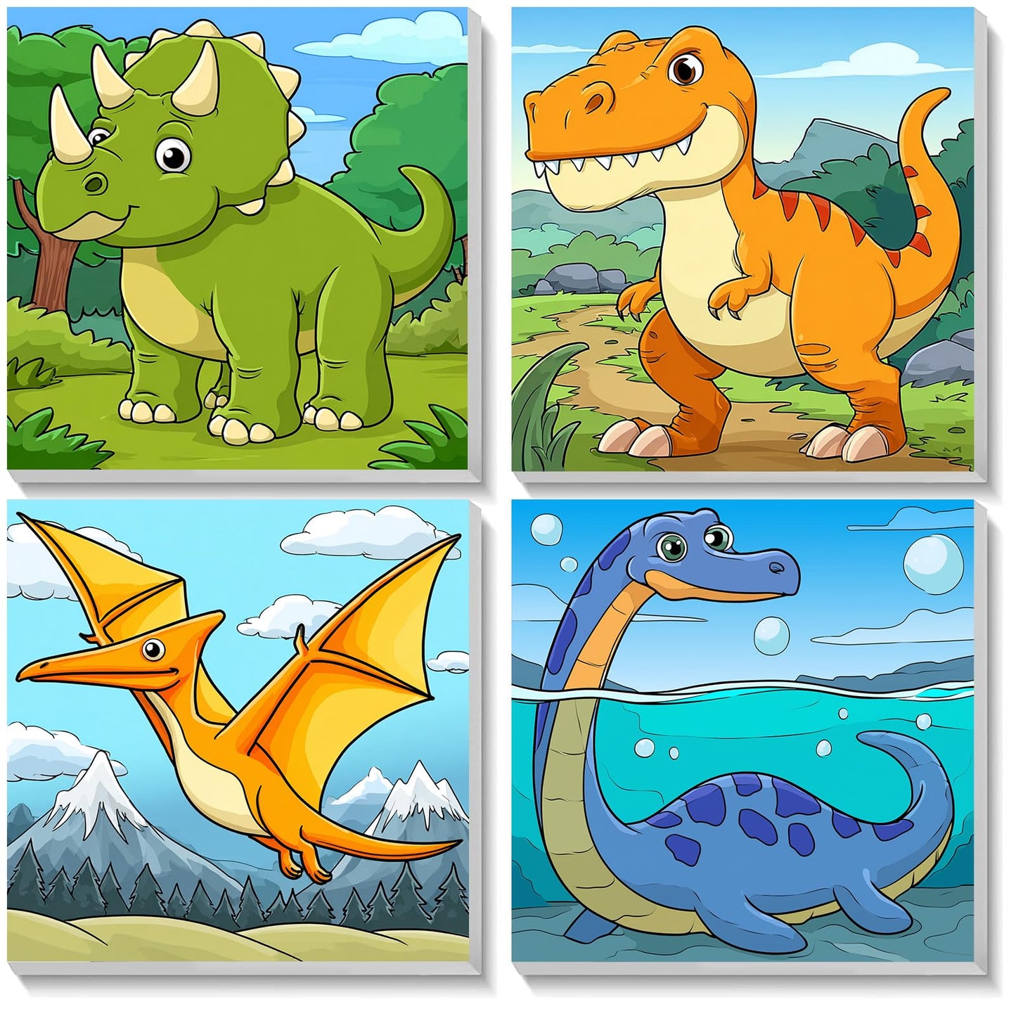 TOSTOG 4 Pack Paint by Number for Kids with Wooden Frame – Dinosaurs, 8x8in