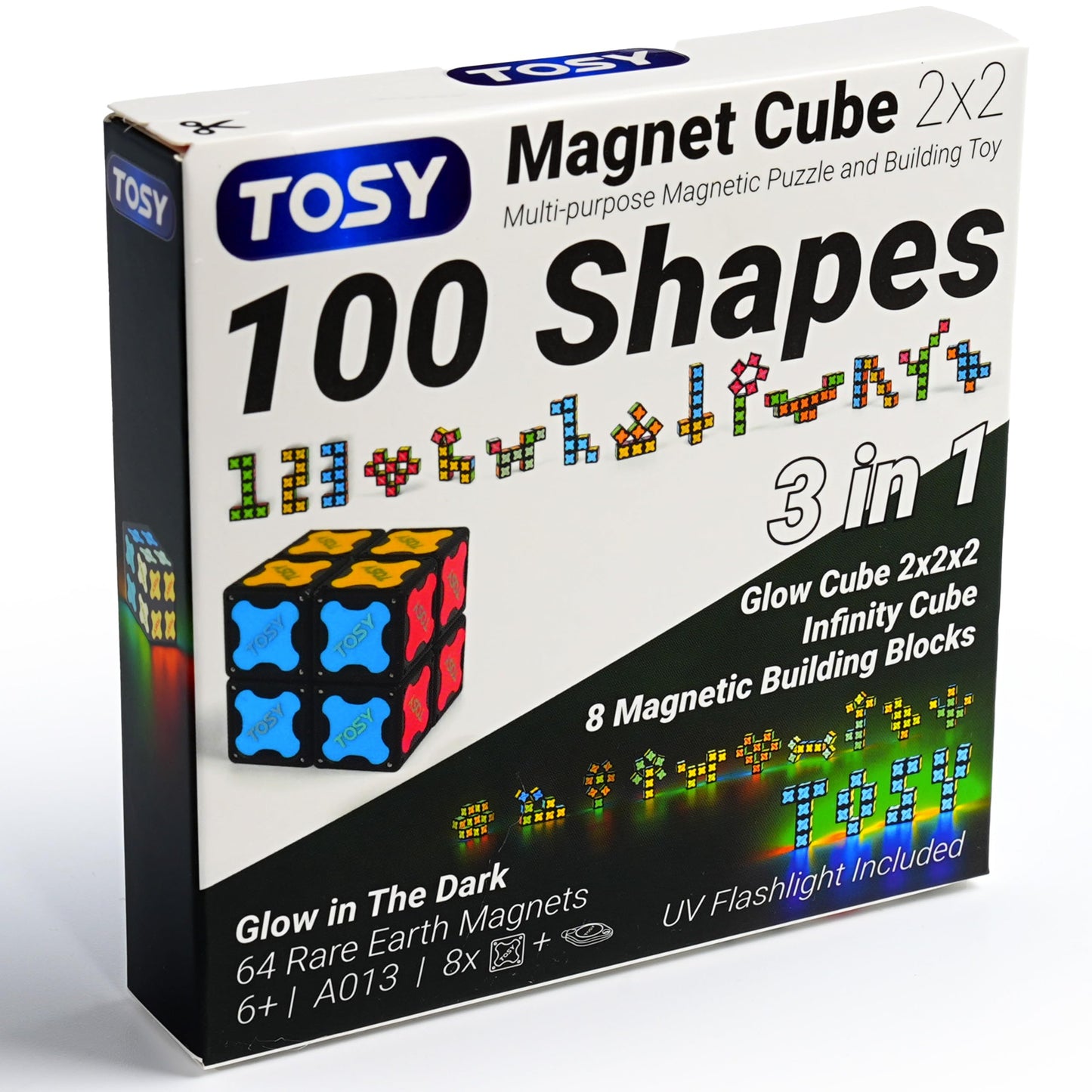 TOSY Magnet Cube 2x2 – Glow-in-the-Dark Infinity Cube & UV Flashlight STEM Toy