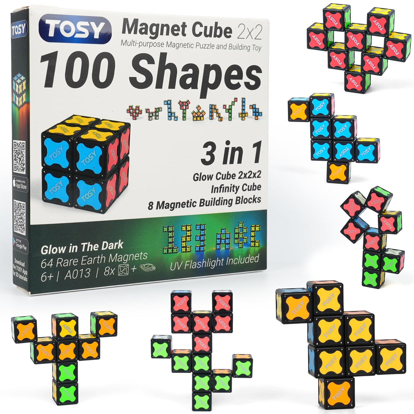 TOSY Magnet Cube 2x2 – Glow-in-the-Dark Magnetic Puzzle & Customizable Infinity Cube | STEM Toy