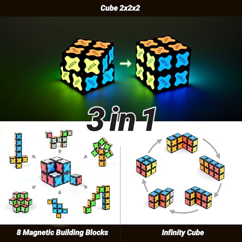 TOSY Magnet Cube 2x2 – Glow-in-the-Dark Magnetic Puzzle & Customizable Infinity Cube | STEM Toy