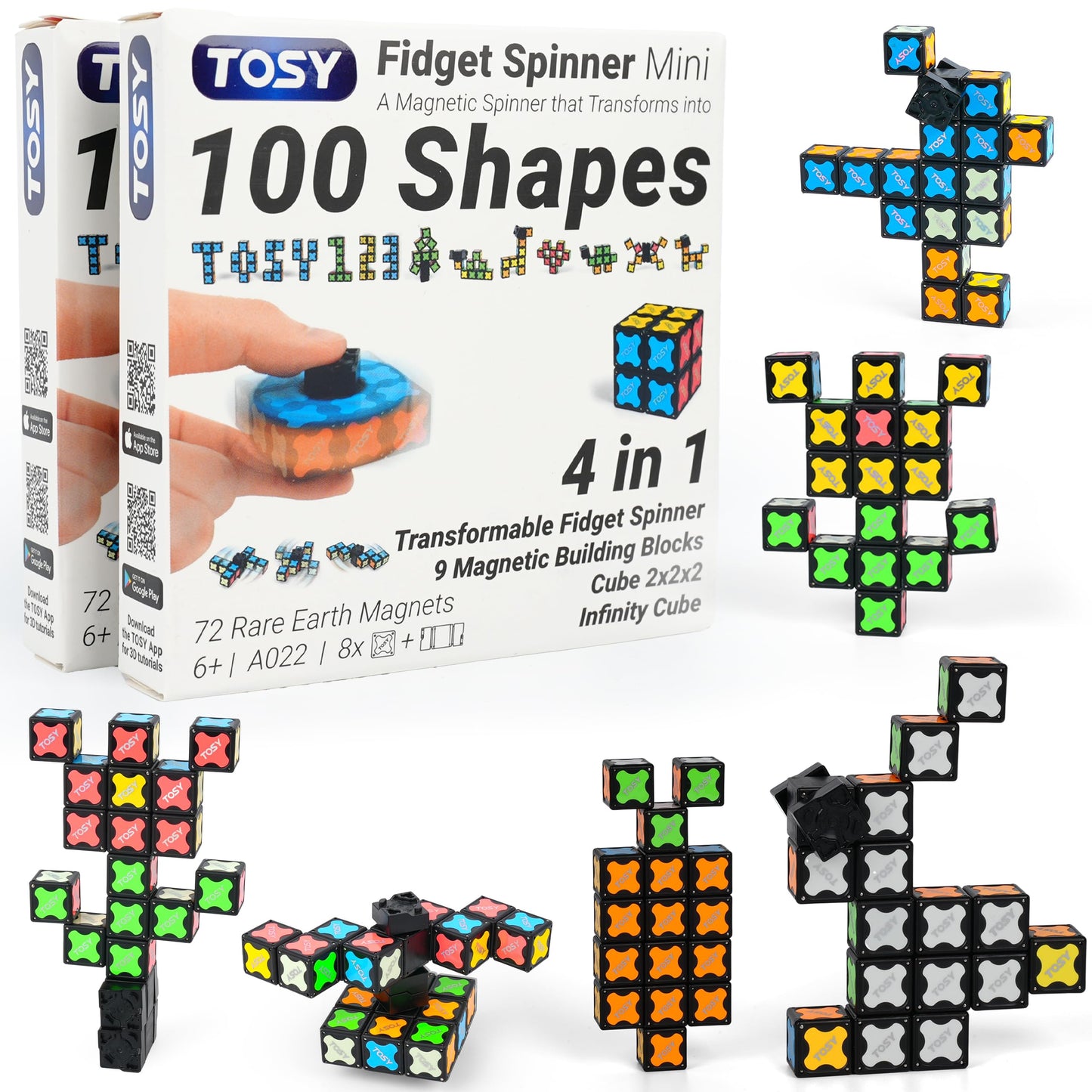 TOSY Magnet Fidget Spinner Mini - 8 Blocks, 3-in-1 Transformable Toy