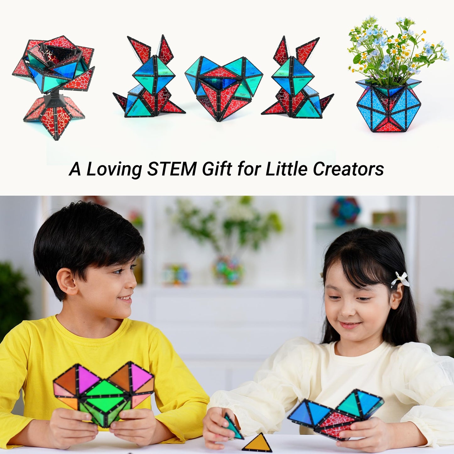 TOSY Magnet Pyramid Stone: 1 Cube to 1 Billion Shapes, 12 Pieces, 243 Magnets, Holographic Design