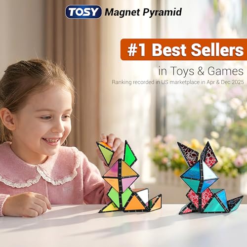 TOSY Magnet Pyramid Stone: 1 Cube to 1 Billion Shapes, 243 Magnets + Spinner