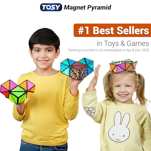 TOSY Magnet Pyramid Stone: 1 Cube to 1 Billion Shapes, 12 Pieces, 243 Magnets, Holographic Design
