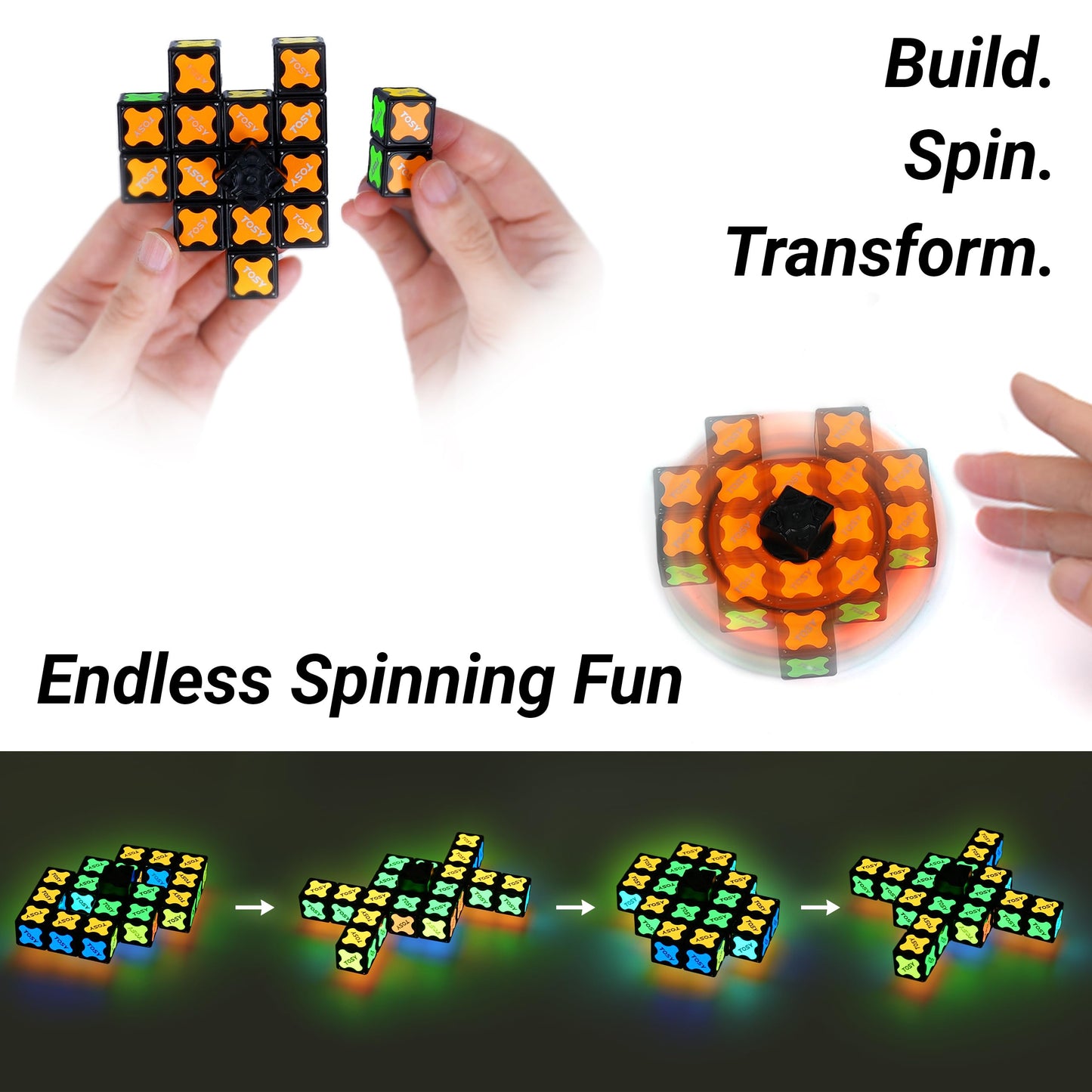 TOSY Magnet Fidget Spinner Glow - 16 Blocks, 3-in-1 Transformable Toy (2-Pack)