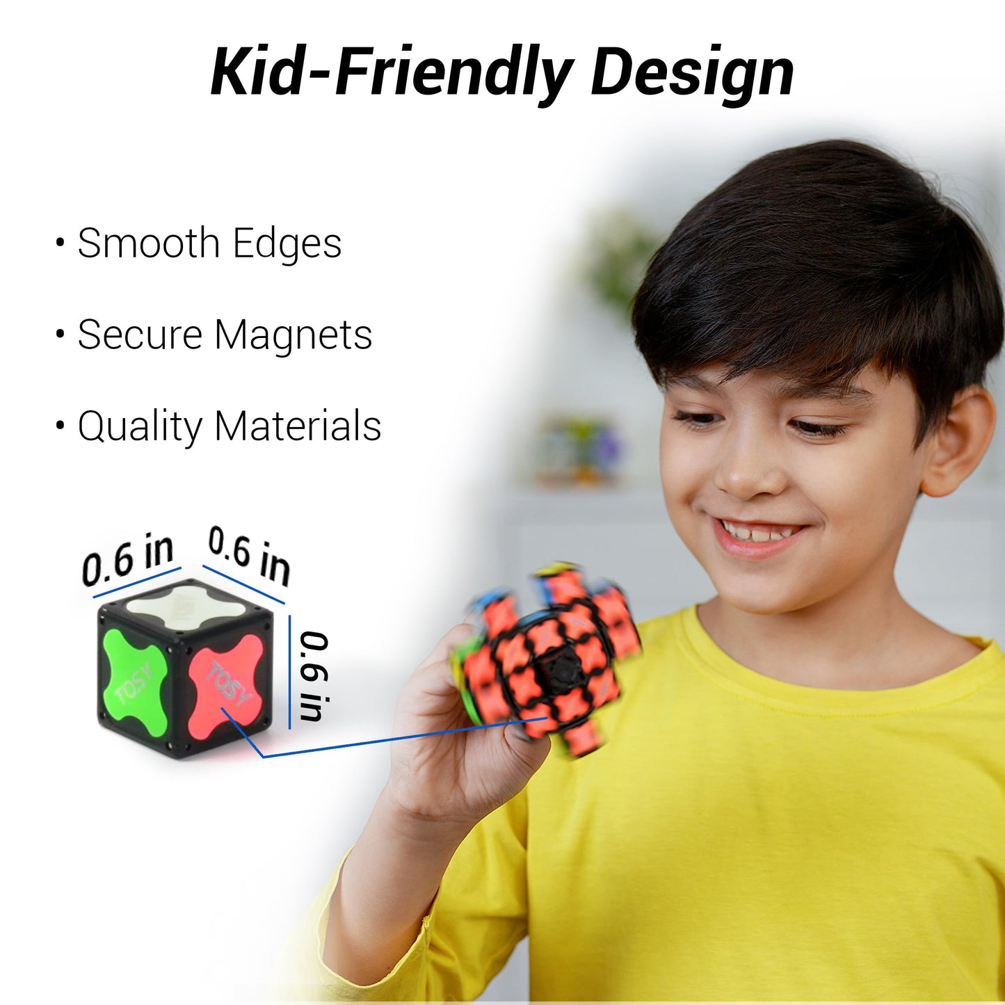 TOSY Magnet Fidget Spinner Glow – 16 Blocks, 3-in-1 Toy | Transformable Spinner, Glow Cube & Puzzle