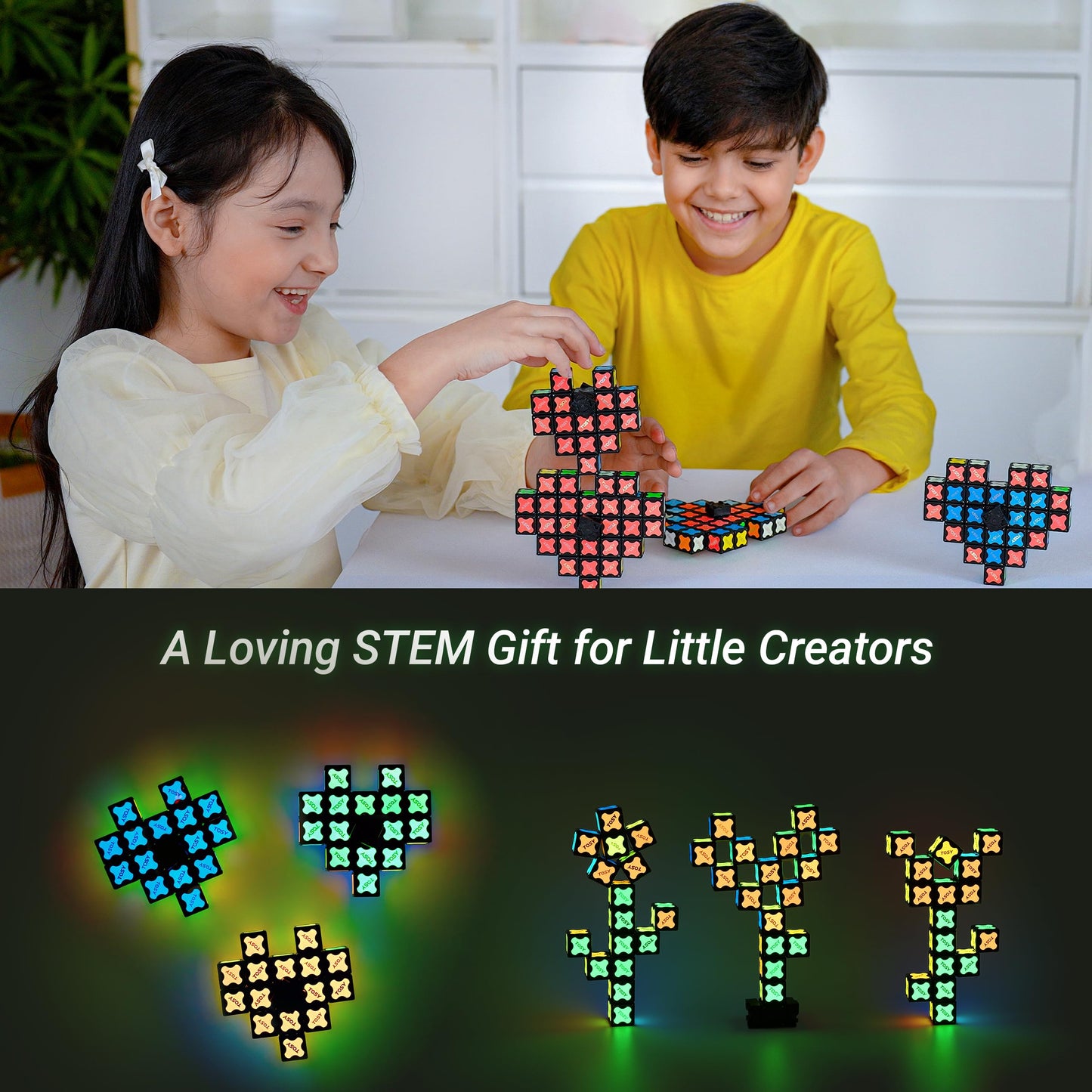 TOSY Magnet Fidget Spinner Glow - 16 Blocks, 3-in-1 Transformable Toy (2-Pack)