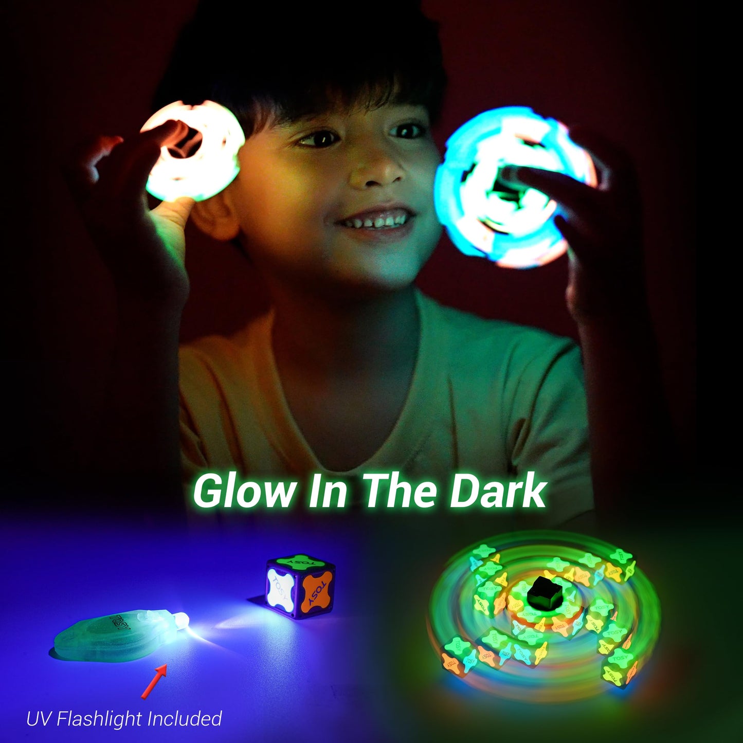 TOSY Magnet Fidget Spinner Glow - 16 Blocks, 3-in-1 Transformable Toy (2-Pack)