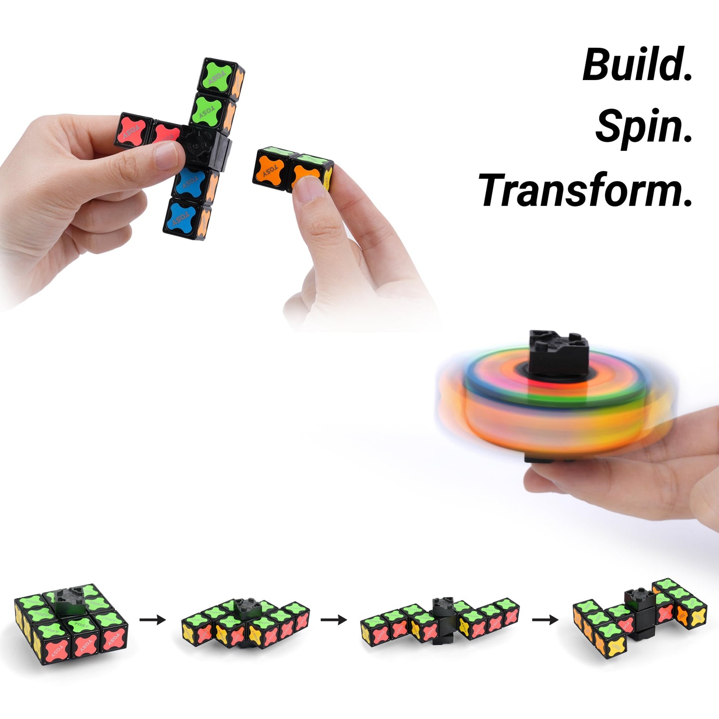 TOSY Magnet Fidget Spinner Mini – 8 Blocks, 3-in-1 Transformable Toy (4-Pack)
