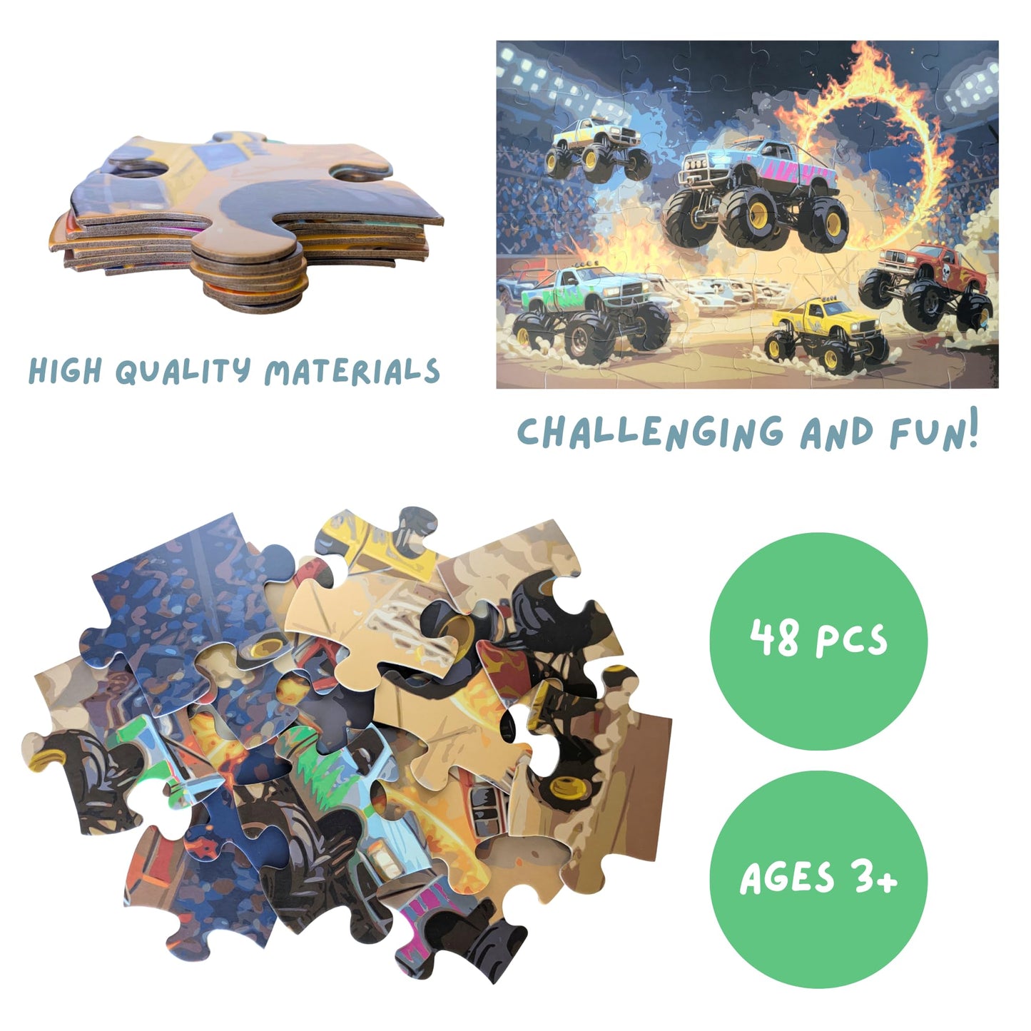 Tot Dojo Monster Truck Rally Jumbo Floor Puzzle – 48 Large Pieces, 3ft x 2ft