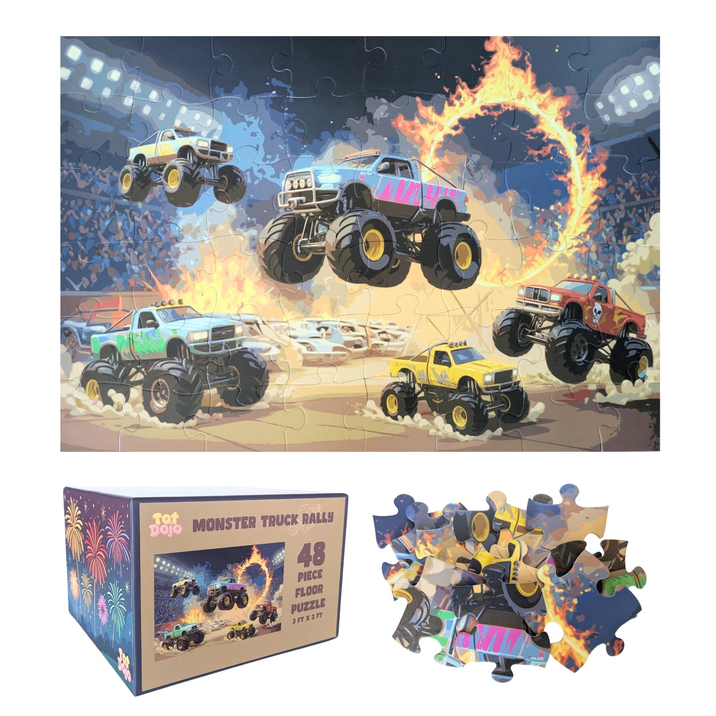 Tot Dojo Monster Truck Rally Jumbo Floor Puzzle – 48 Large Pieces, 3ft x 2ft