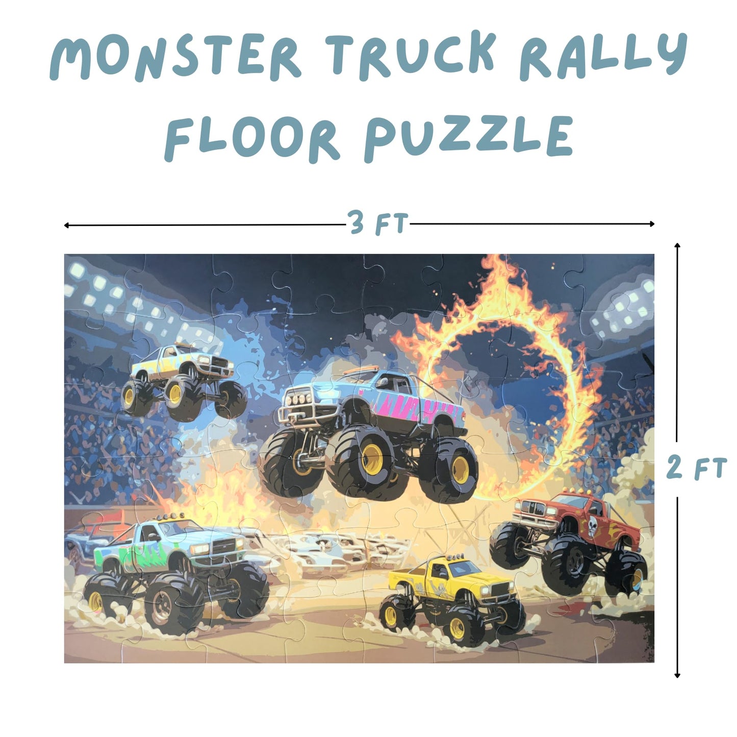 Tot Dojo Monster Truck Rally Jumbo Floor Puzzle – 48 Large Pieces, 3ft x 2ft