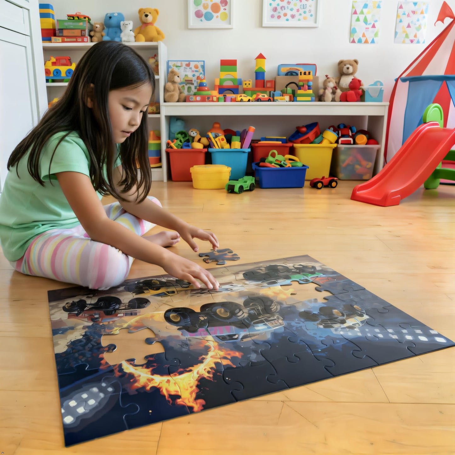 Tot Dojo Monster Truck Rally Jumbo Floor Puzzle – 48 Large Pieces, 3ft x 2ft