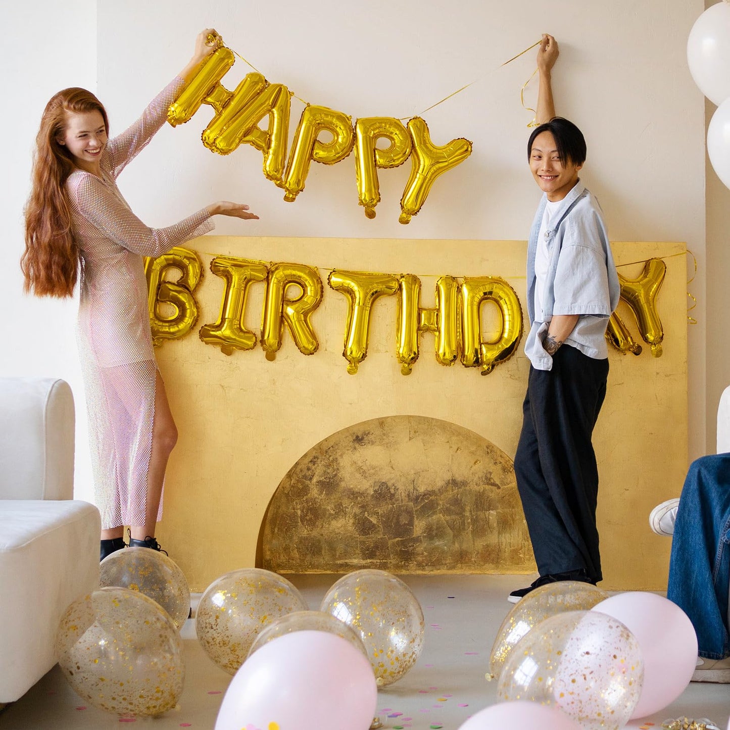 TOTAFAM Gold Happy Birthday Balloons Banner – Personalized Name Letters for Parties