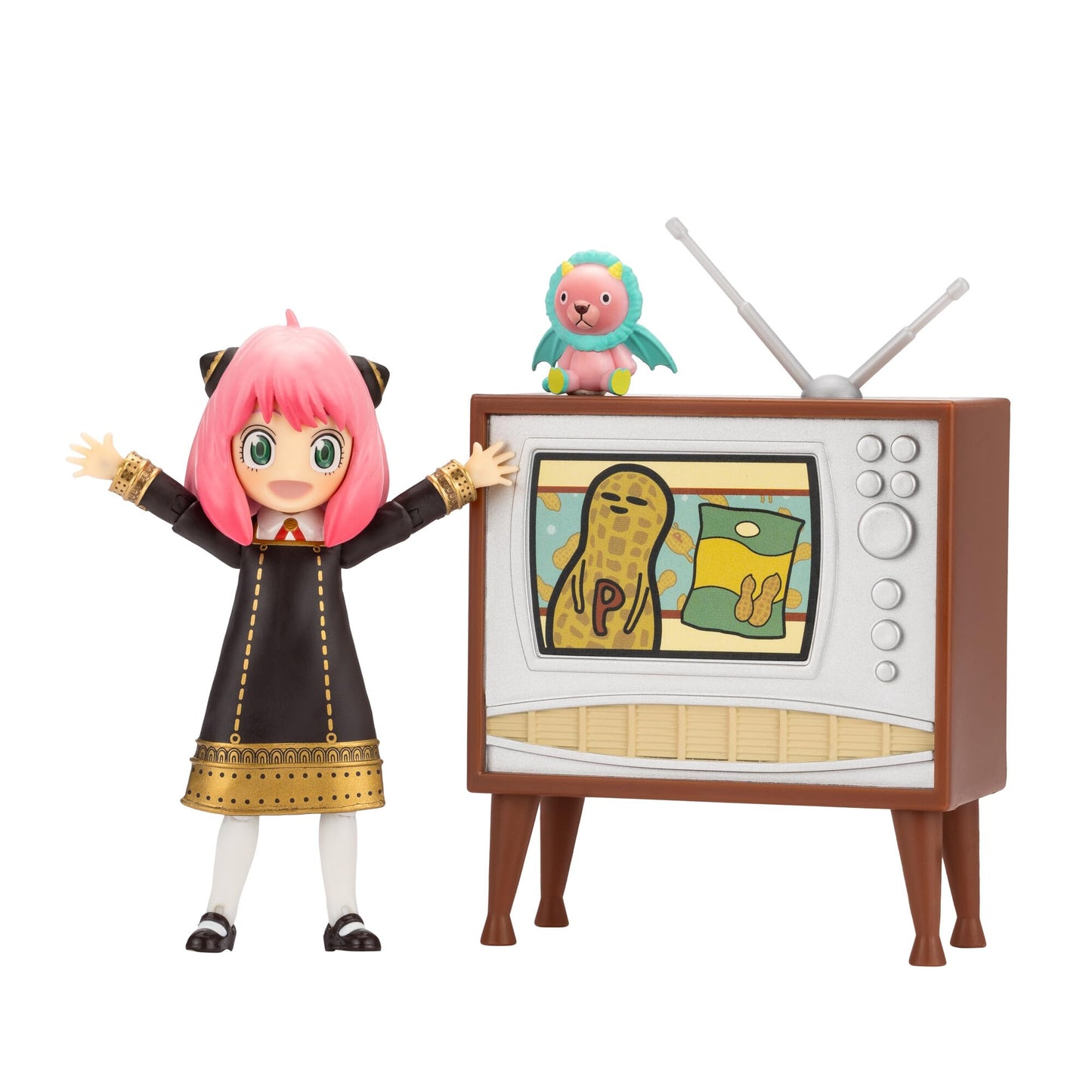 Total Anime Anya Forger 6.5-Inch Figure | Swappable Faces, Hands & TV Set