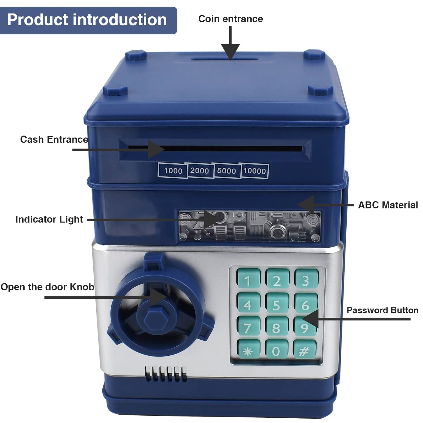 Totola Piggy Bank – Electronic Mini ATM for Kids with Password Lock (Navy Blue)