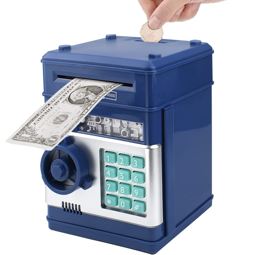 Totola Piggy Bank – Electronic Mini ATM for Kids with Password Lock (Navy Blue)