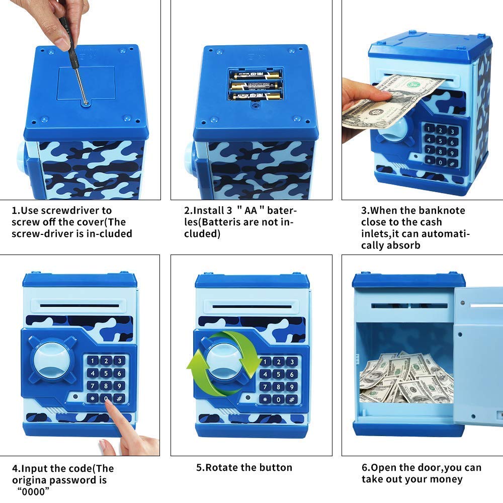 Totola Piggy Bank: Electronic Mini ATM for Kids – Safe Coin Saving Box with Password Lock (Camouflage)