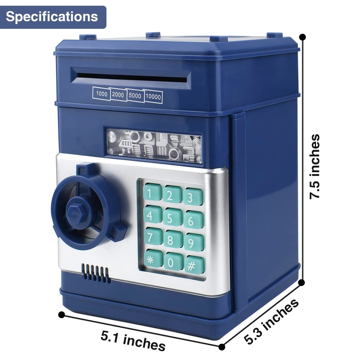 Totola Piggy Bank – Electronic Mini ATM for Kids with Password Lock (Navy Blue)