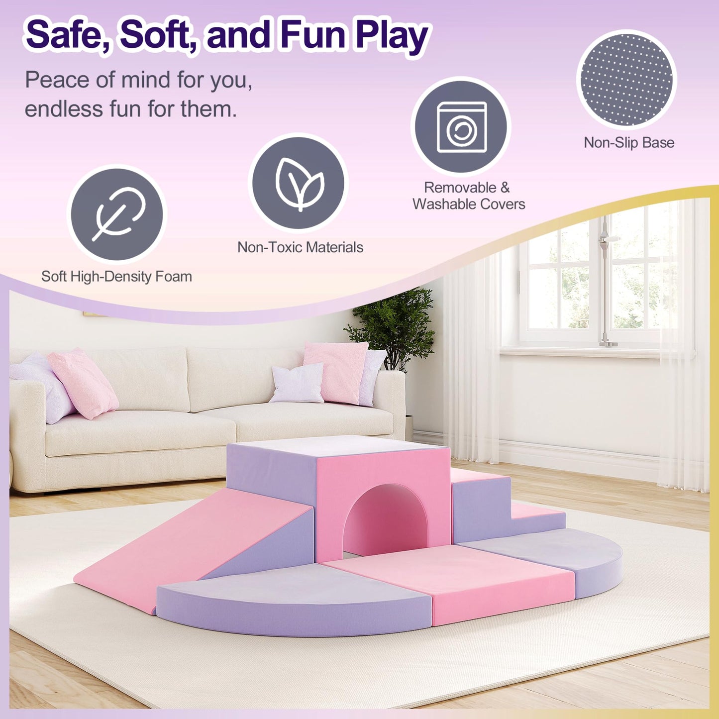 TOTPLAY 6-Piece Foam Climbing Blocks for Toddlers – Indoor Soft Play Set (Pink & Purple)