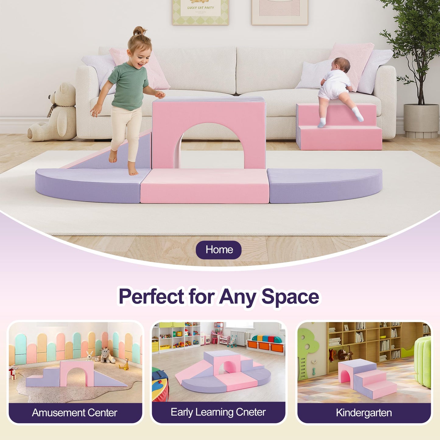TOTPLAY 6-Piece Foam Climbing Blocks for Toddlers – Indoor Soft Play Set (Pink & Purple)