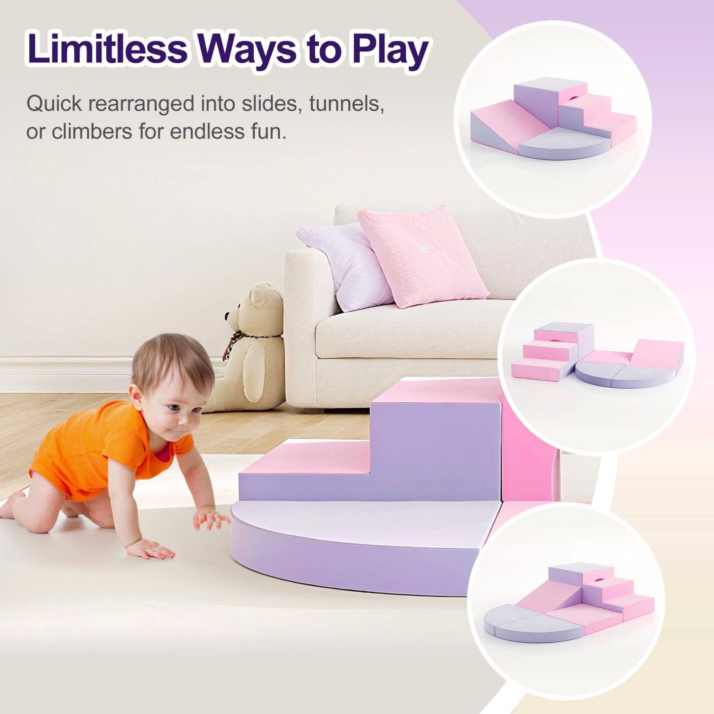TOTPLAY 6-Piece Foam Climbing Blocks for Toddlers – Indoor Soft Play Set (Pink & Purple)