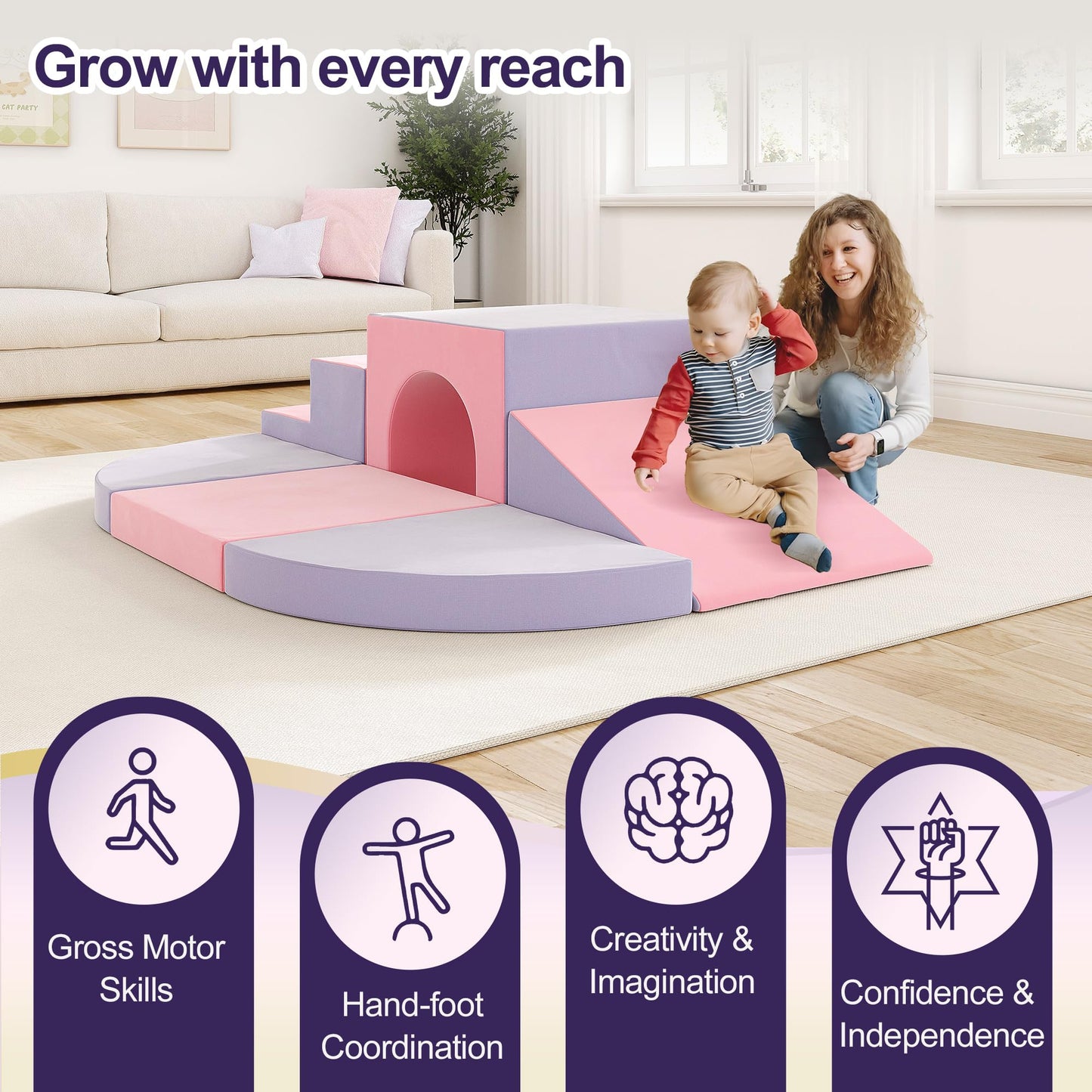 TOTPLAY 6-Piece Foam Climbing Blocks for Toddlers – Indoor Soft Play Set (Pink & Purple)