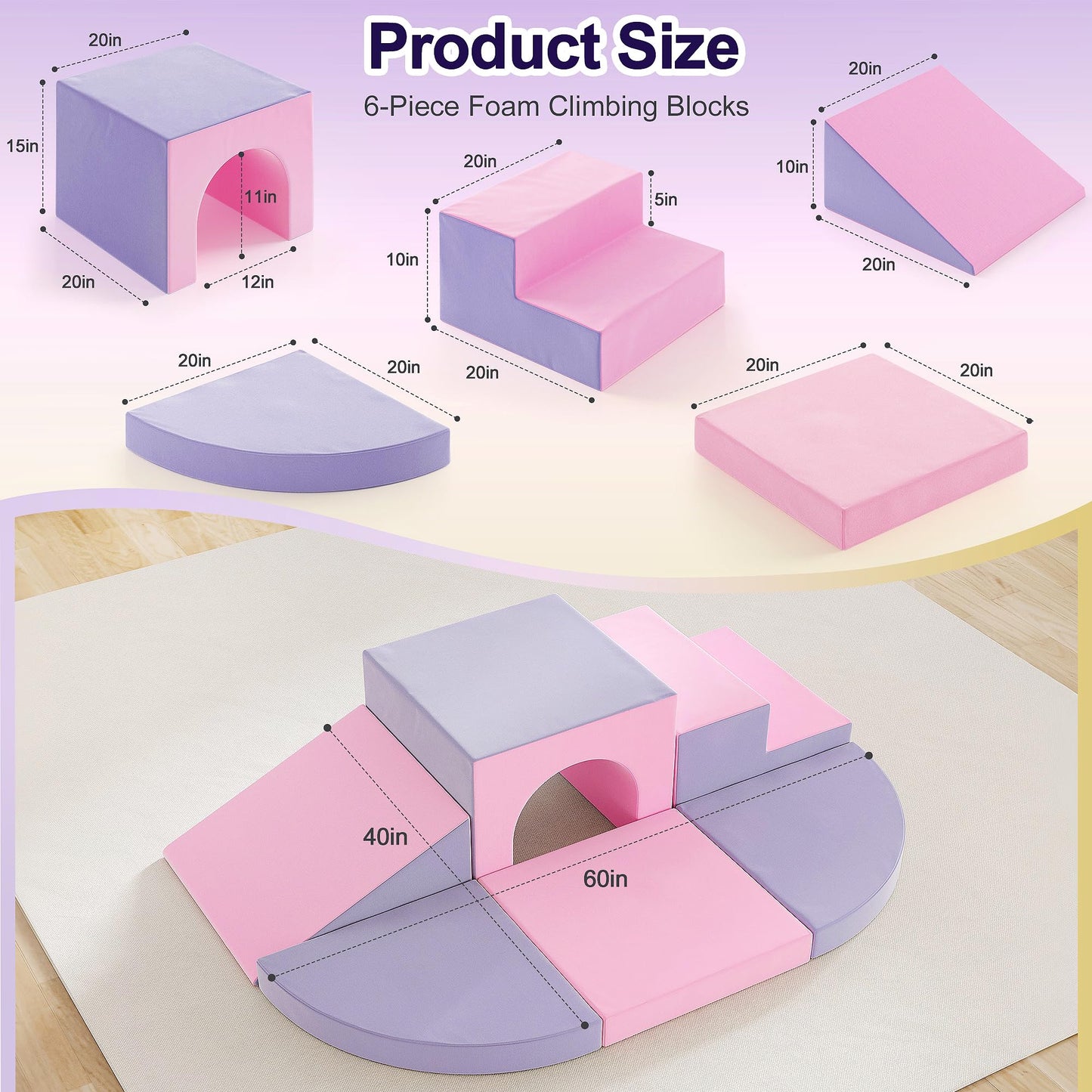 TOTPLAY 6-Piece Foam Climbing Blocks for Toddlers – Indoor Soft Play Set (Pink & Purple)