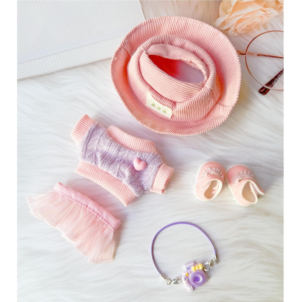 TOU-BEGUIN 17cm Lu Bubu Doll Outfit Set – 5-Piece Kawaii Pink Accessories
