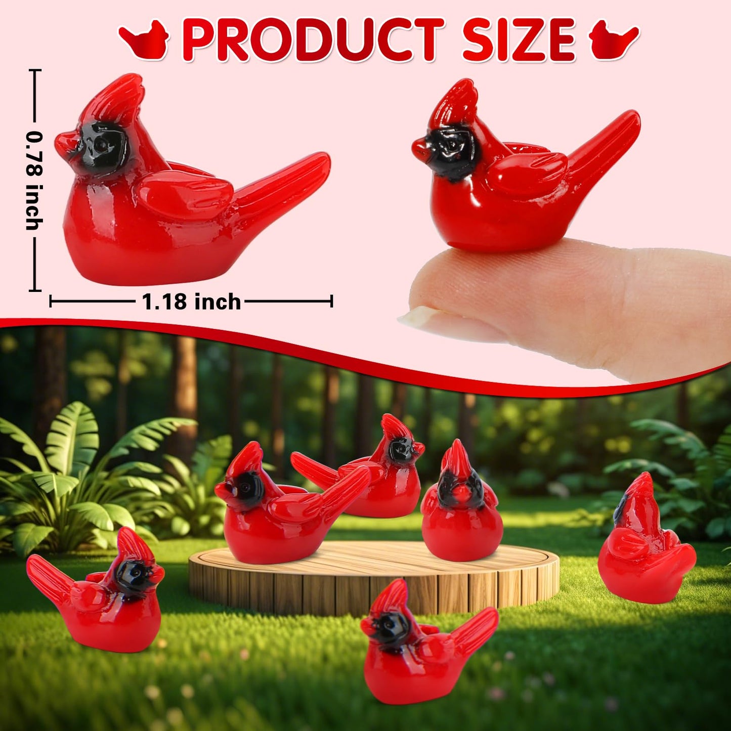 TOUCH TOP 60 Pcs Mini Resin Red Cardinal Bird Figurines for Crafts, Cake Toppers & Garden Decor
