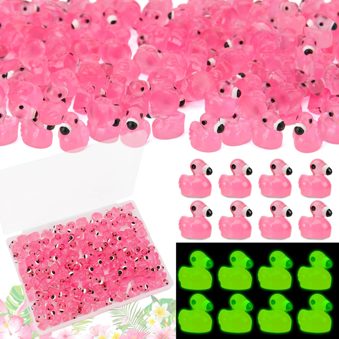 Touch Top 100 Pcs Luminous Mini Resin Flamingo Ducks – Glow in the Dark Tiny Figures