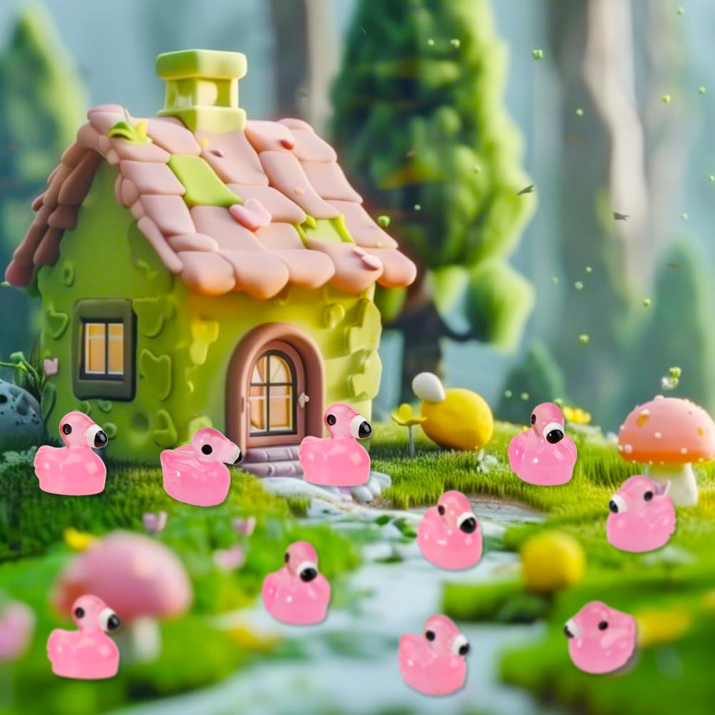 Touch Top 100 Pcs Luminous Mini Resin Flamingo Ducks – Glow in the Dark Tiny Figures