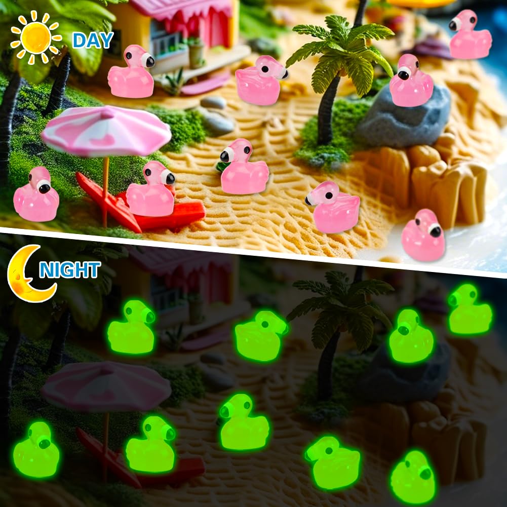 Touch Top 100 Pcs Luminous Mini Resin Flamingo Ducks – Glow in the Dark Tiny Figures