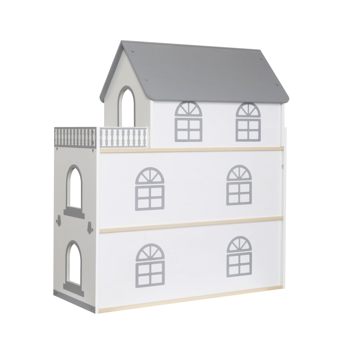Touch Us Wooden Dream Playhouse with Balcony – 3-Level Doll House with 12 Accessories