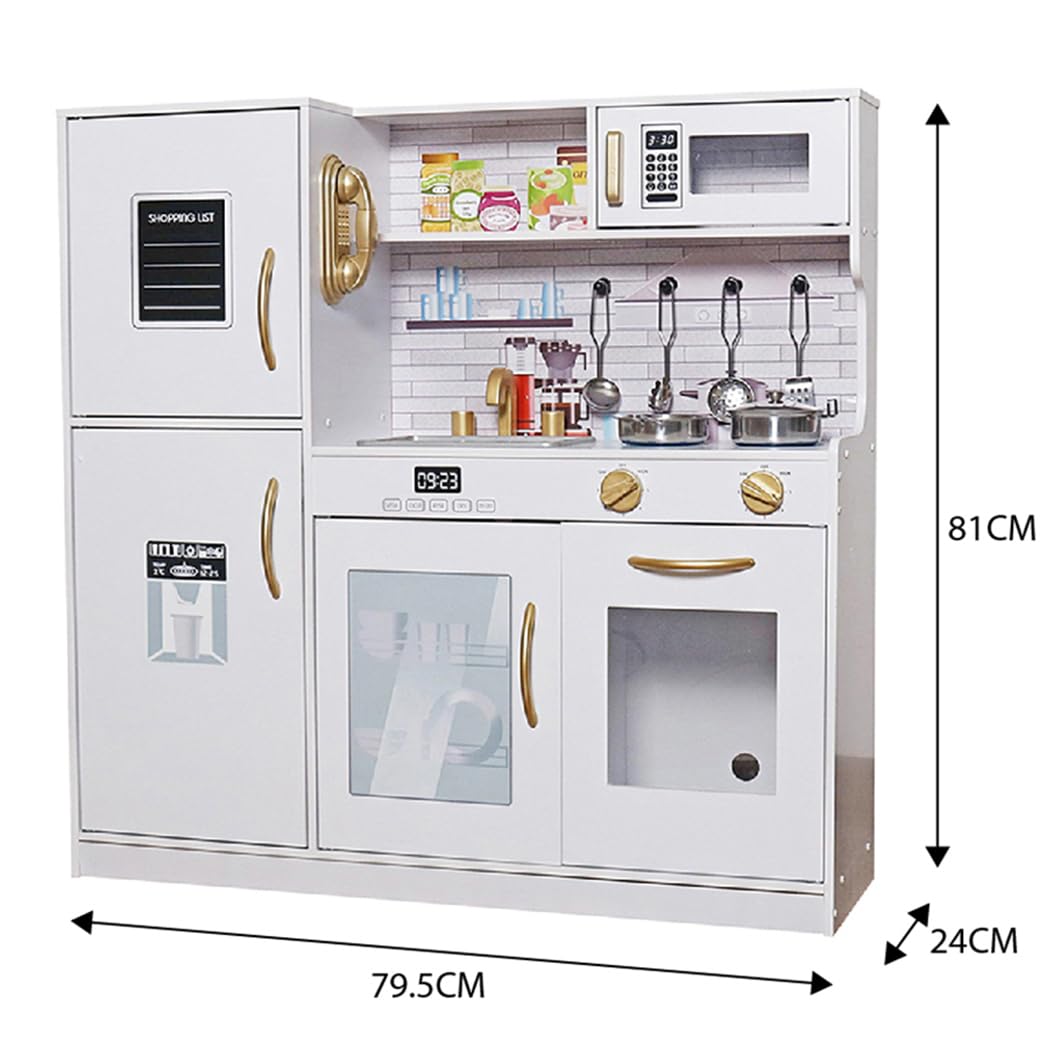 Touch Us Kids Play Kitchen Set with Lights – Realistic Wooden Pretend Kitchen (Ages 3-8)