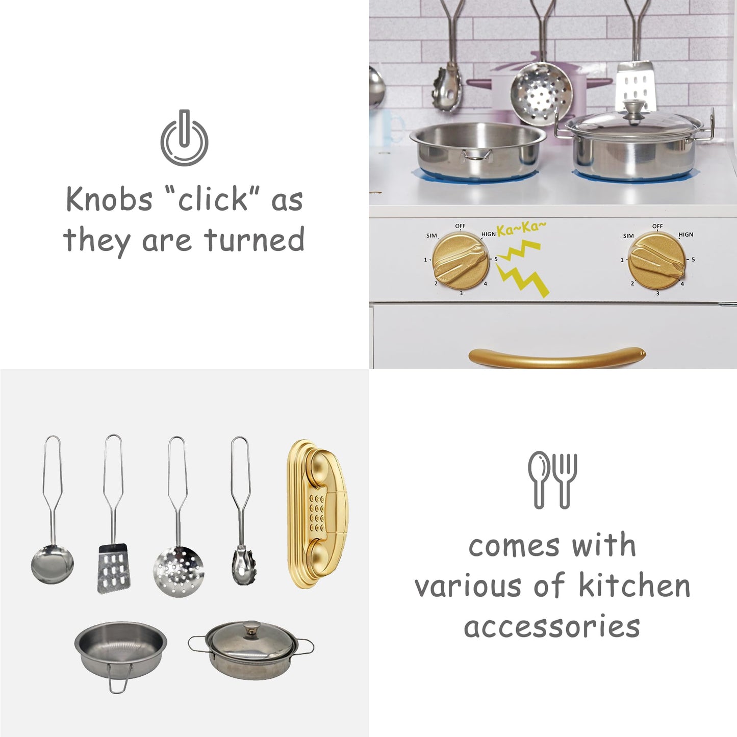 Touch Us Kids Play Kitchen Set with Lights – Realistic Wooden Pretend Kitchen (Ages 3-8)