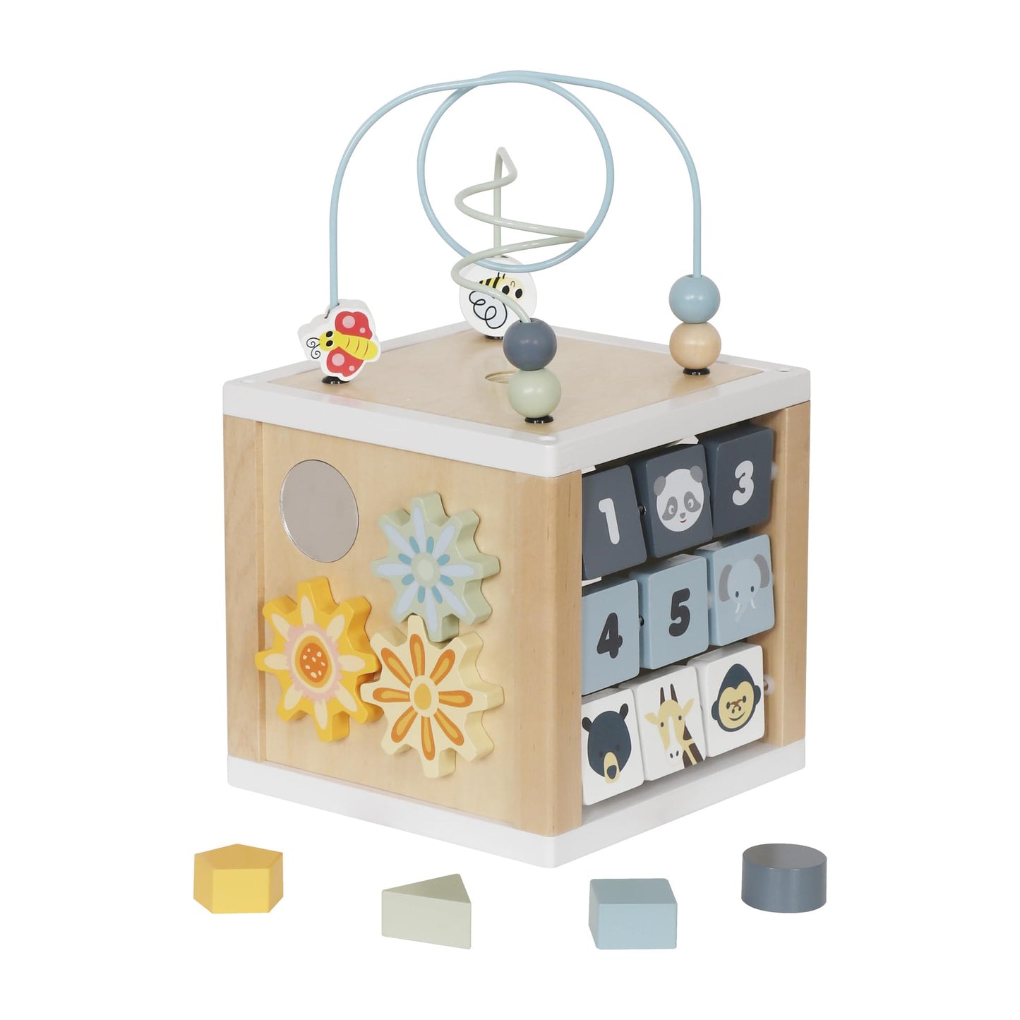Touch Us Wooden Activity Cube 6-in-1 Montessori Toy for 1+ Year Olds | Bead Maze, Shape Sorter, Mirror & Gears