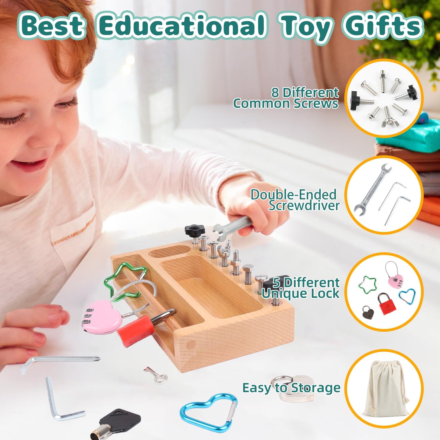 TOUHKAN Montessori Screwdriver Board Set – Lock & Key Toys for 3–5 Year Olds
